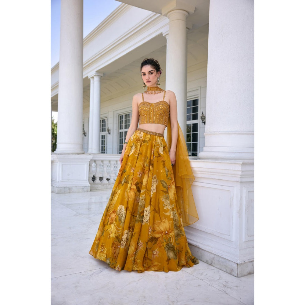 KALISTA Mustard Lehenga with Blouse and Dupatta