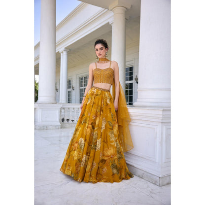 KALISTA Mustard Lehenga with Blouse and Dupatta