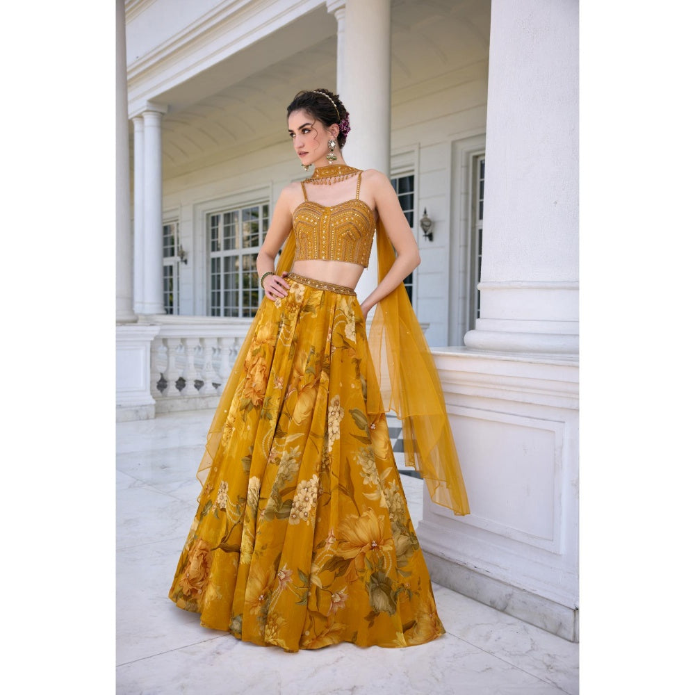 KALISTA Mustard Lehenga with Blouse and Dupatta