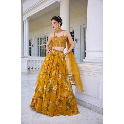 KALISTA Mustard Lehenga with Blouse and Dupatta