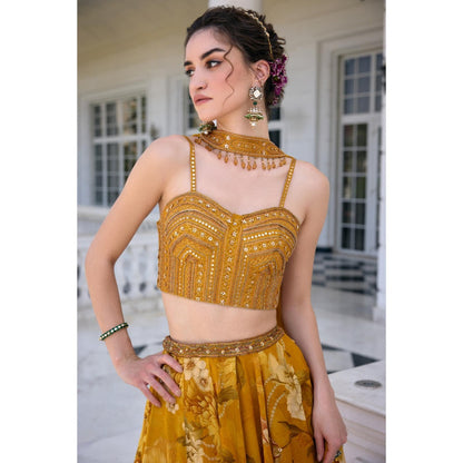 KALISTA Mustard Lehenga with Blouse and Dupatta