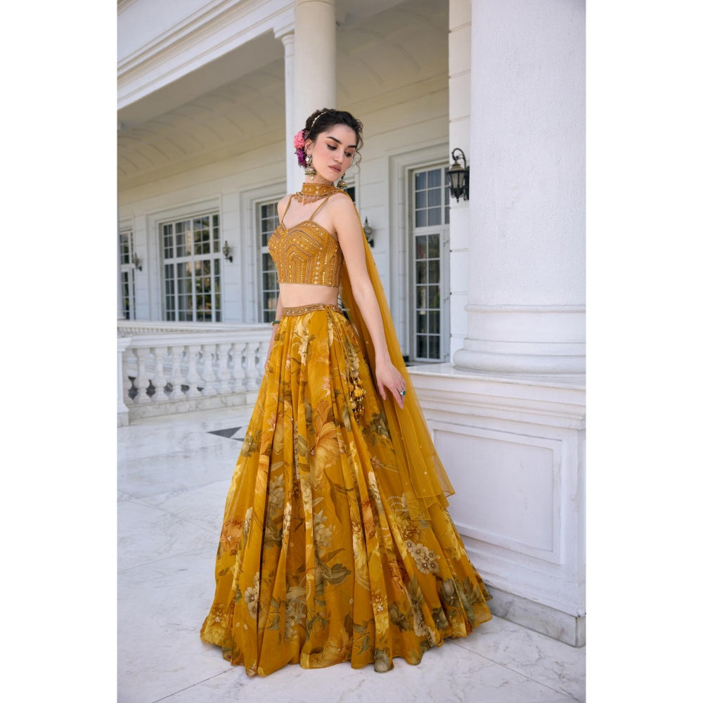 KALISTA Mustard Lehenga with Blouse and Dupatta