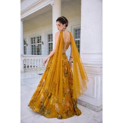 KALISTA Mustard Lehenga with Blouse and Dupatta