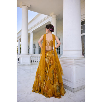 KALISTA Mustard Lehenga with Blouse and Dupatta