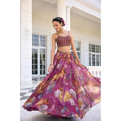 KALISTA Purple Lehenga with Blouse and Dupatta