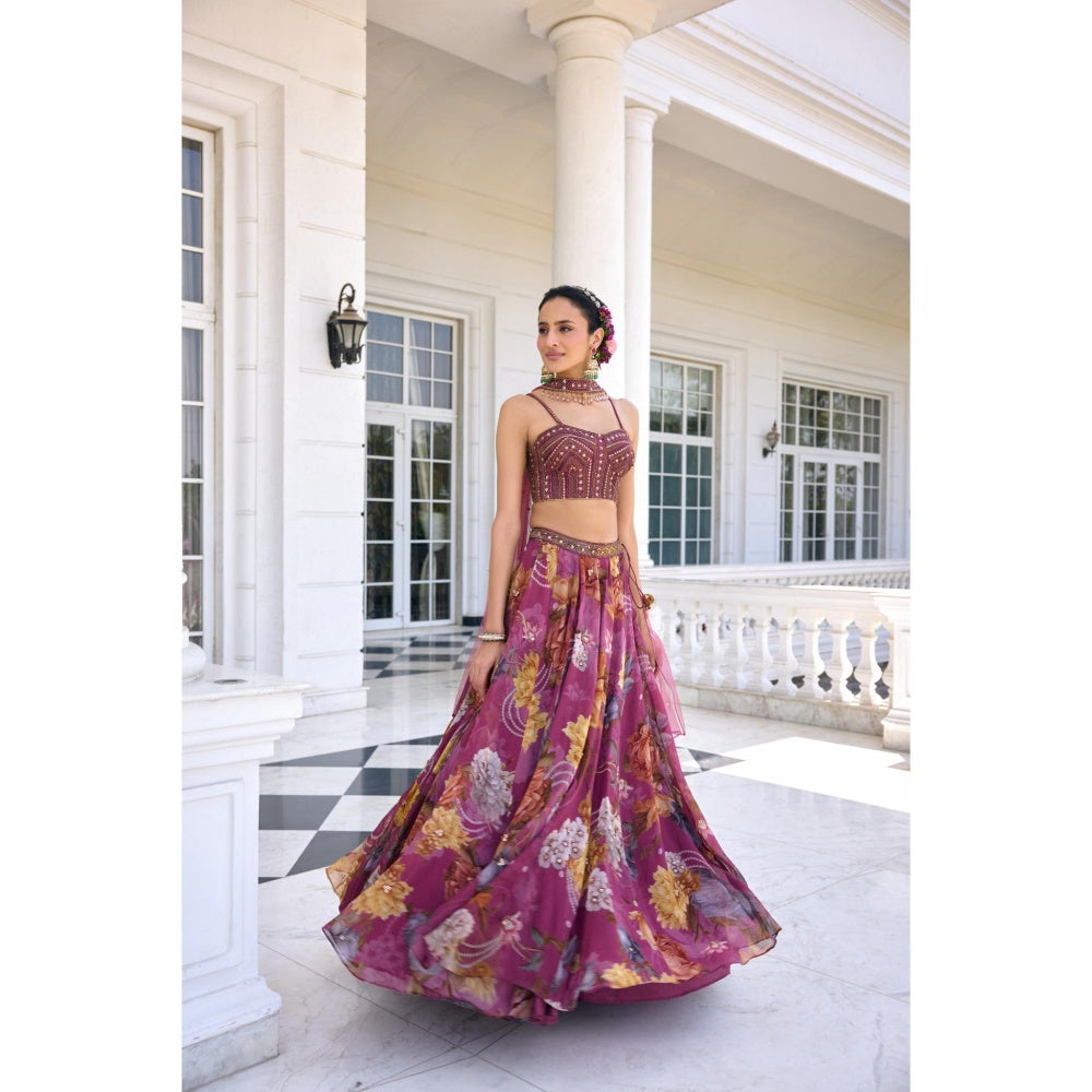 KALISTA Purple Lehenga with Blouse and Dupatta