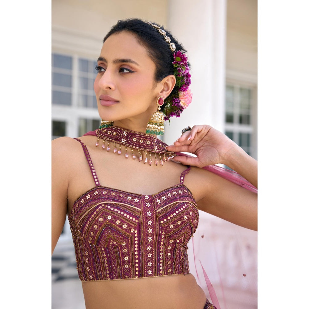 KALISTA Purple Lehenga with Blouse and Dupatta