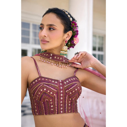 KALISTA Purple Lehenga with Blouse and Dupatta