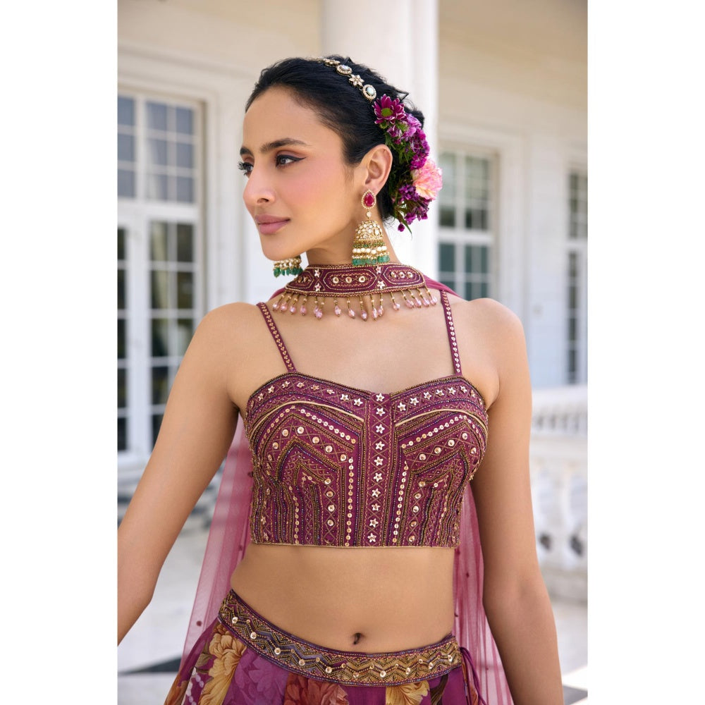KALISTA Purple Lehenga with Blouse and Dupatta
