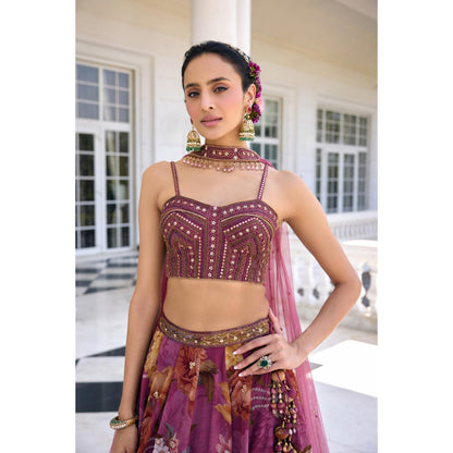 KALISTA Purple Lehenga with Blouse and Dupatta