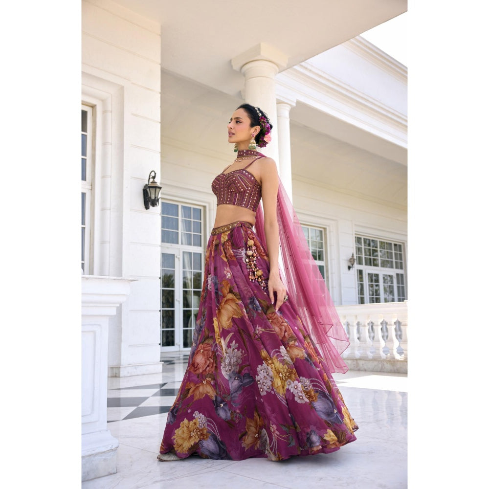 KALISTA Purple Lehenga with Blouse and Dupatta