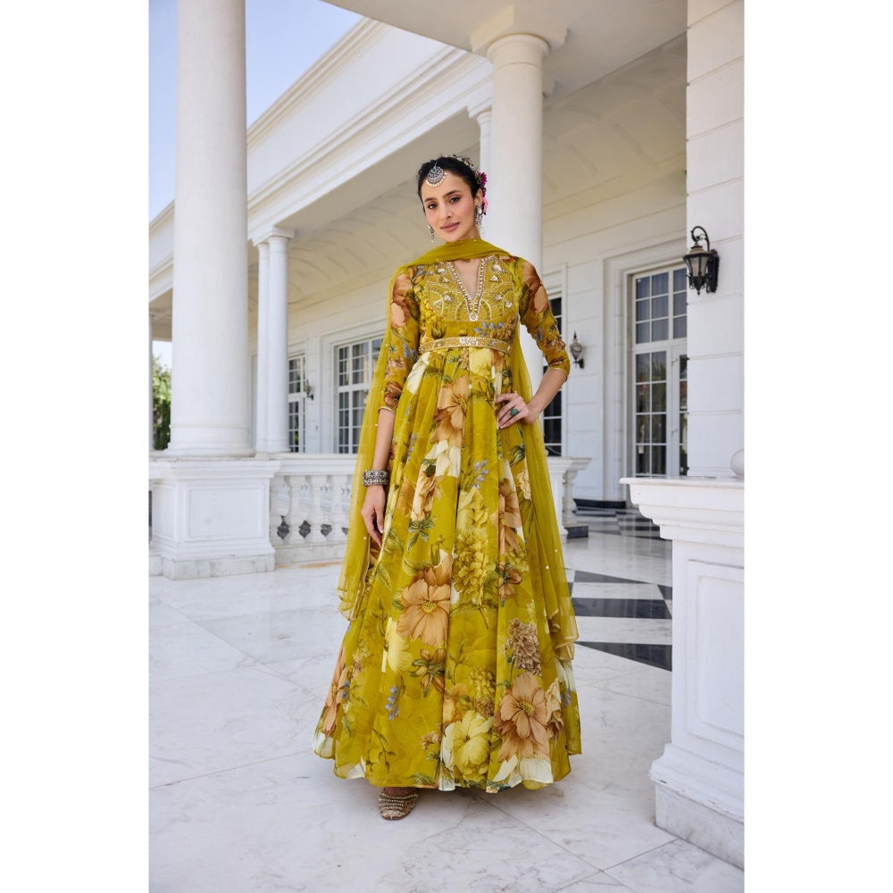 KALISTA Green Anarkali with Dupatta