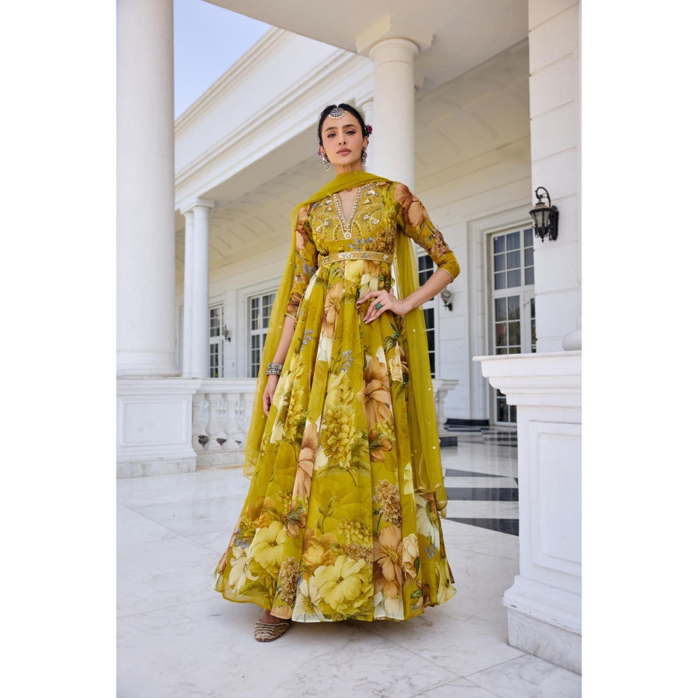 KALISTA Green Anarkali with Dupatta