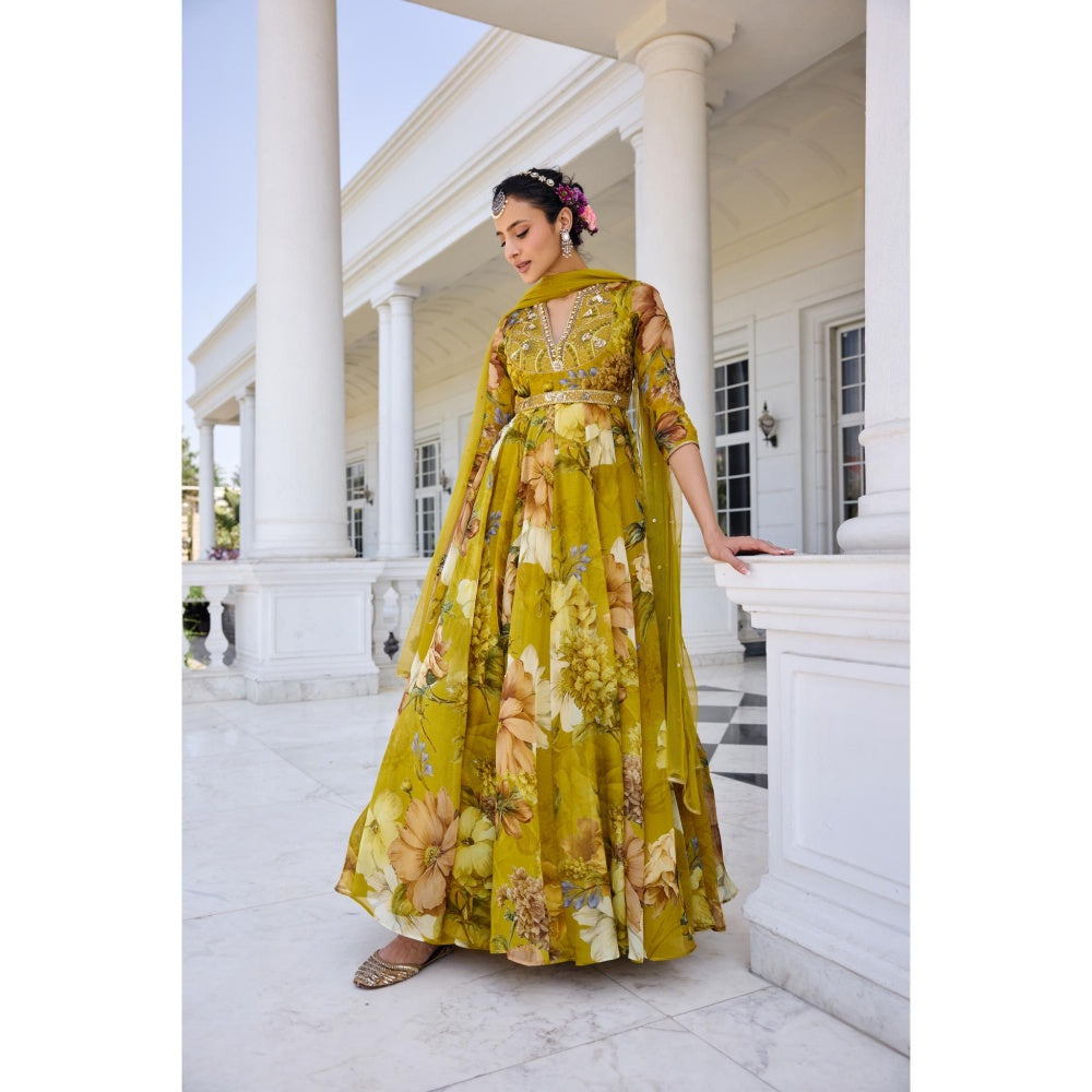 KALISTA Green Anarkali with Dupatta