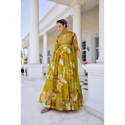 KALISTA Green Anarkali with Dupatta
