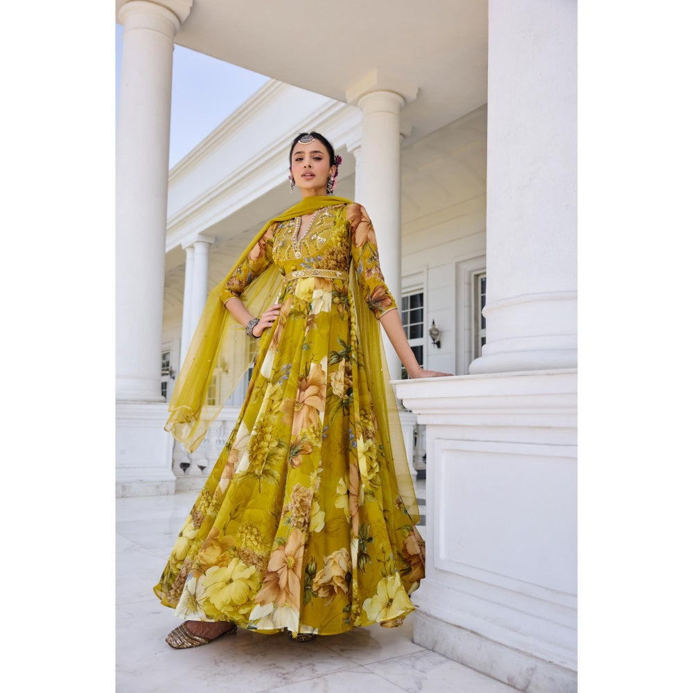 KALISTA Green Anarkali with Dupatta