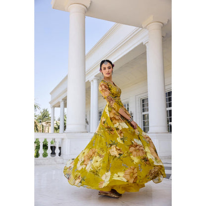 KALISTA Green Anarkali with Dupatta
