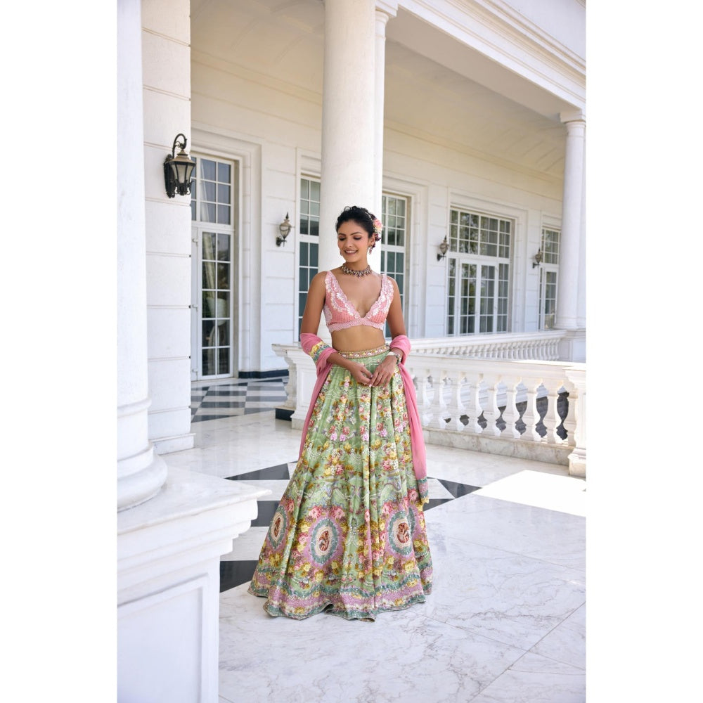 KALISTA Green Lehenga with Blouse and Dupatta