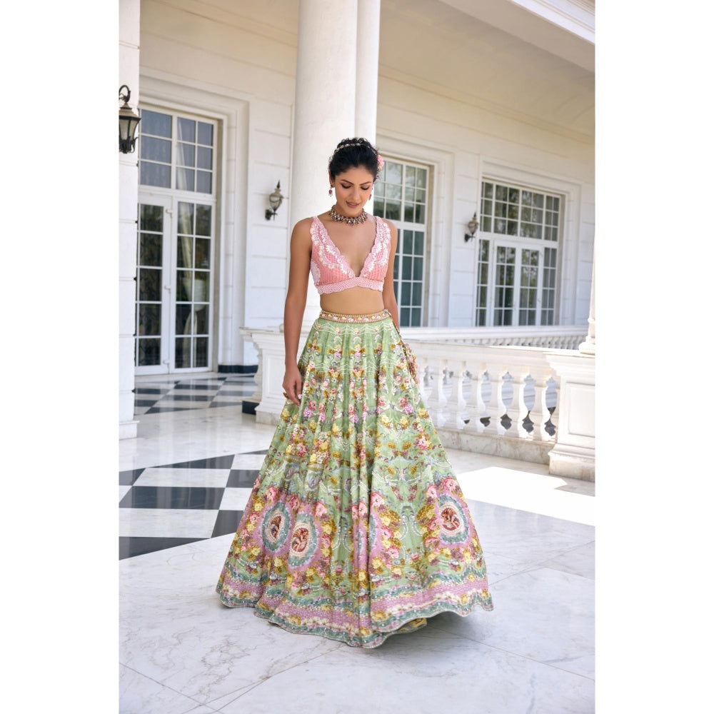 KALISTA Green Lehenga with Blouse and Dupatta