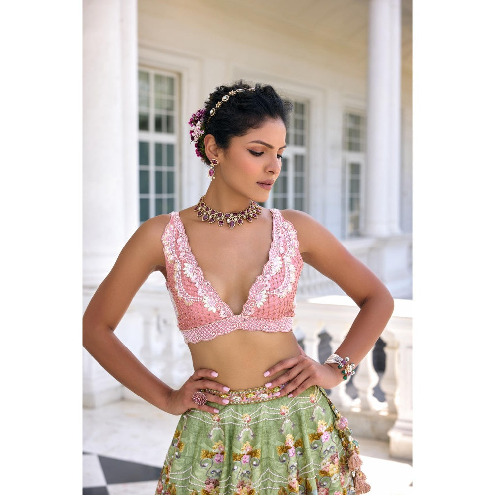 KALISTA Green Lehenga with Blouse and Dupatta