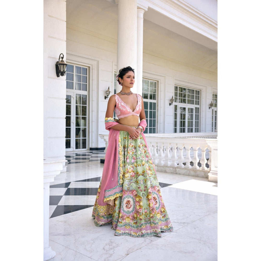 KALISTA Green Lehenga with Blouse and Dupatta