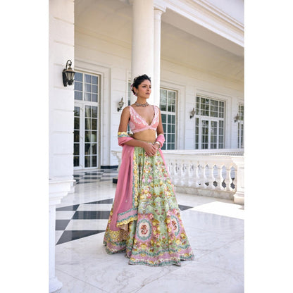 KALISTA Green Lehenga with Blouse and Dupatta