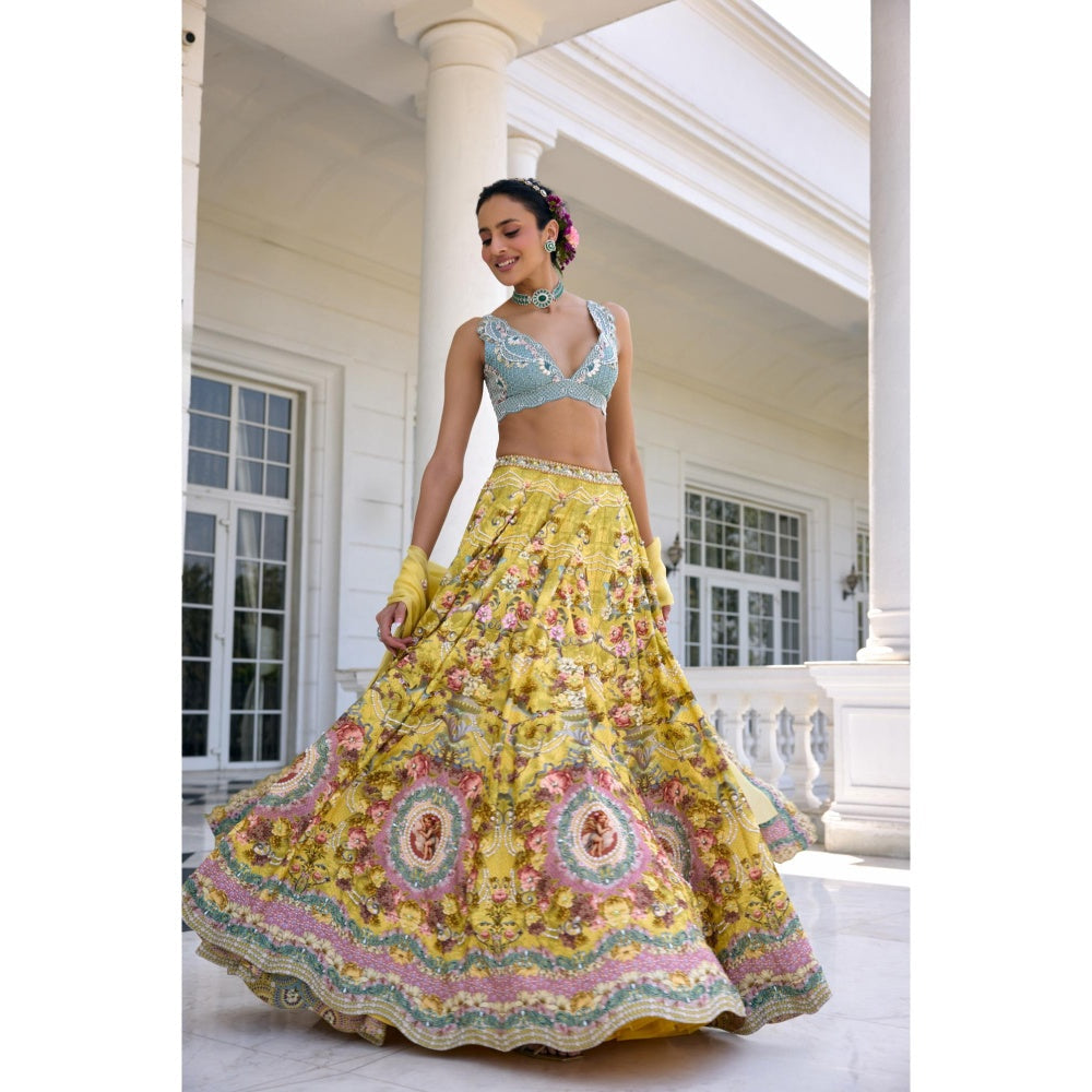 KALISTA Yellow Lehenga with Blouse and Dupatta