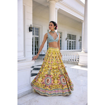KALISTA Yellow Lehenga with Blouse and Dupatta
