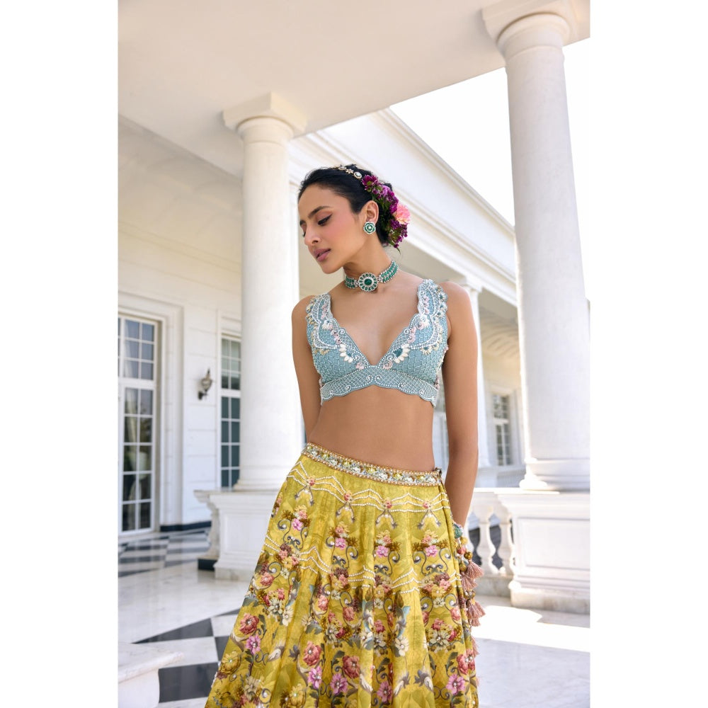 KALISTA Yellow Lehenga with Blouse and Dupatta
