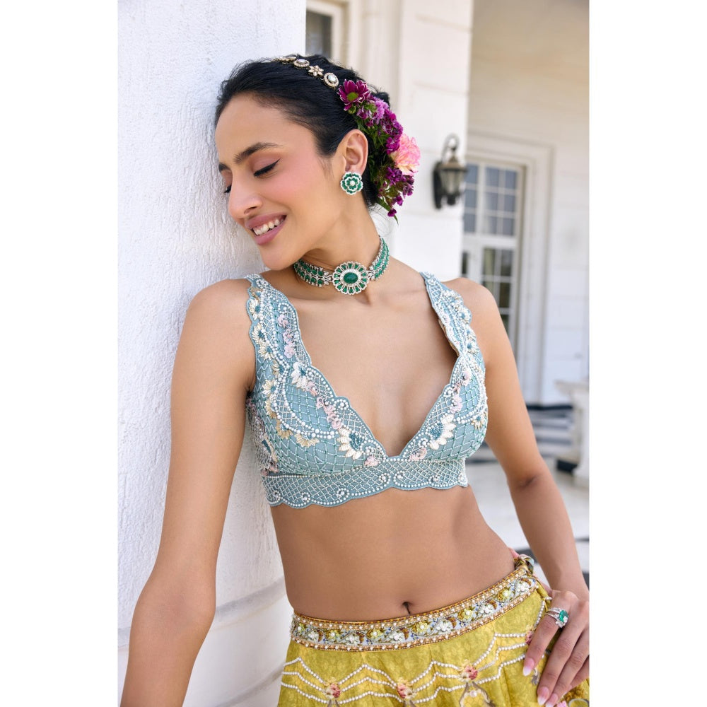 KALISTA Yellow Lehenga with Blouse and Dupatta