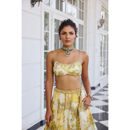KALISTA Yellow Lehenga with Bustier and Cape