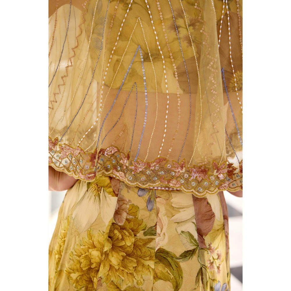KALISTA Yellow Cape Attached Bustier with Palazzo