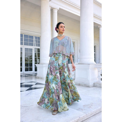 KALISTA Blue Cape Attached Bustier with Palazzo