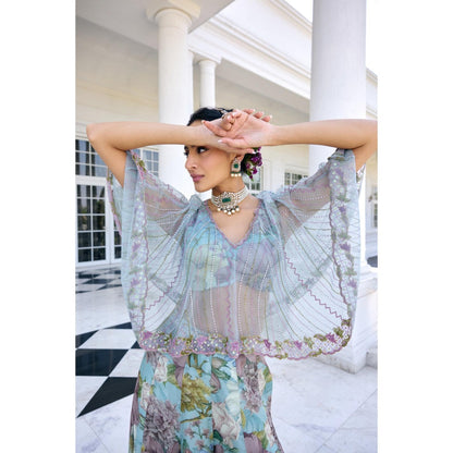 KALISTA Blue Cape Attached Bustier with Palazzo