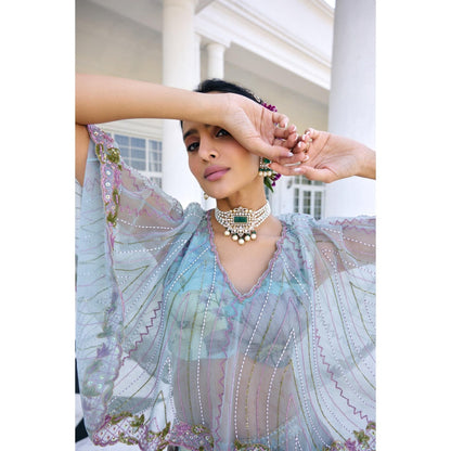 KALISTA Blue Cape Attached Bustier with Palazzo