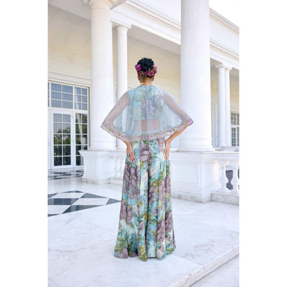 KALISTA Blue Cape Attached Bustier with Palazzo