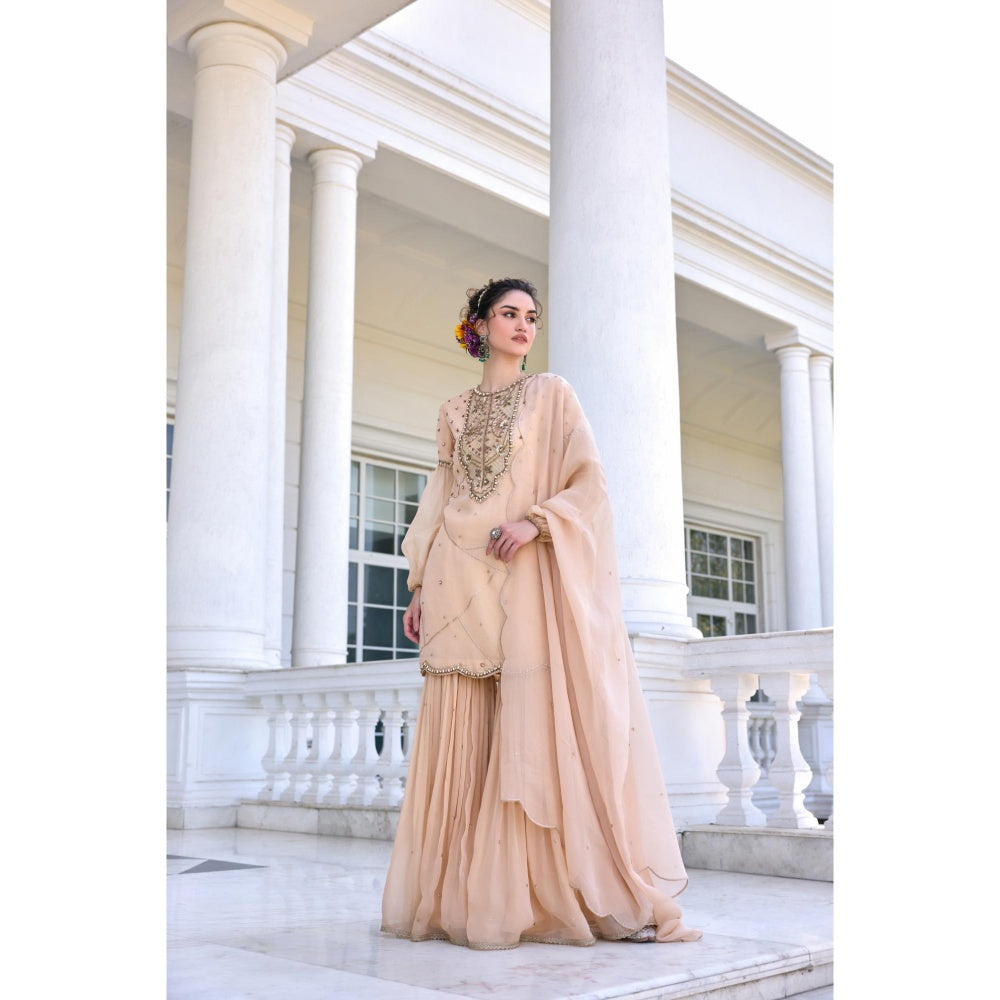 KALISTA Beige Kurti with Sharara and Dupatta