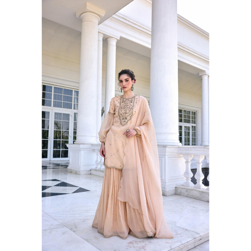 KALISTA Beige Kurti with Sharara and Dupatta