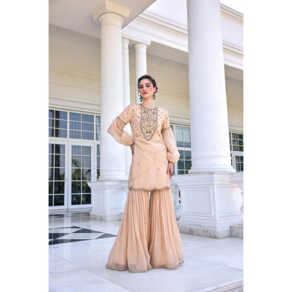 KALISTA Beige Kurti with Sharara and Dupatta