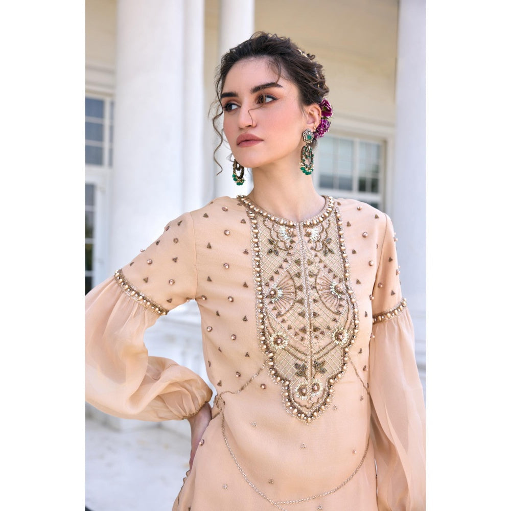 KALISTA Beige Kurti with Sharara and Dupatta