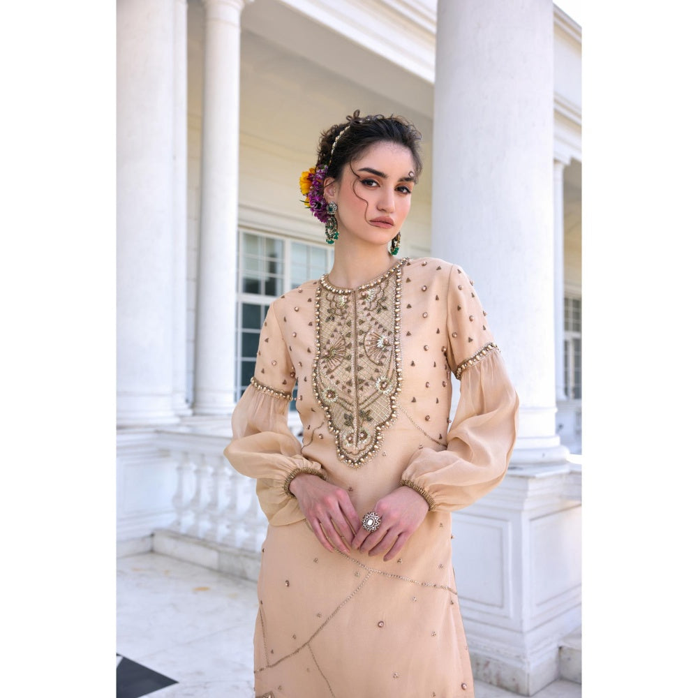 KALISTA Beige Kurti with Sharara and Dupatta