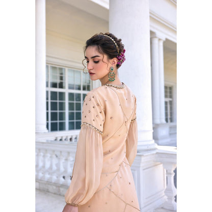 KALISTA Beige Kurti with Sharara and Dupatta