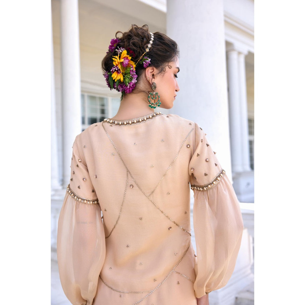 KALISTA Beige Kurti with Sharara and Dupatta