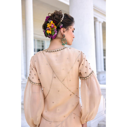 KALISTA Beige Kurti with Sharara and Dupatta