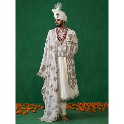 KALPRAAG Off White Georgette Sherwani Set