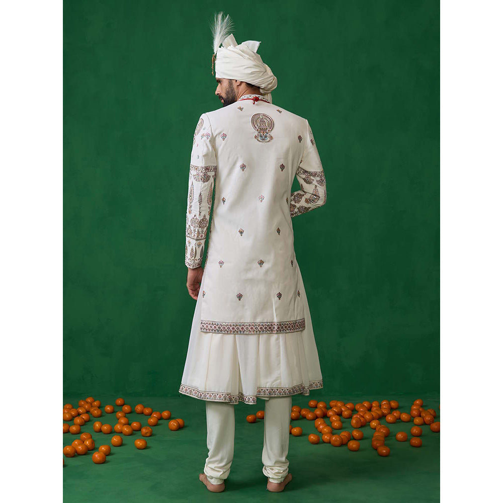 KALPRAAG Off White Georgette Sherwani Set