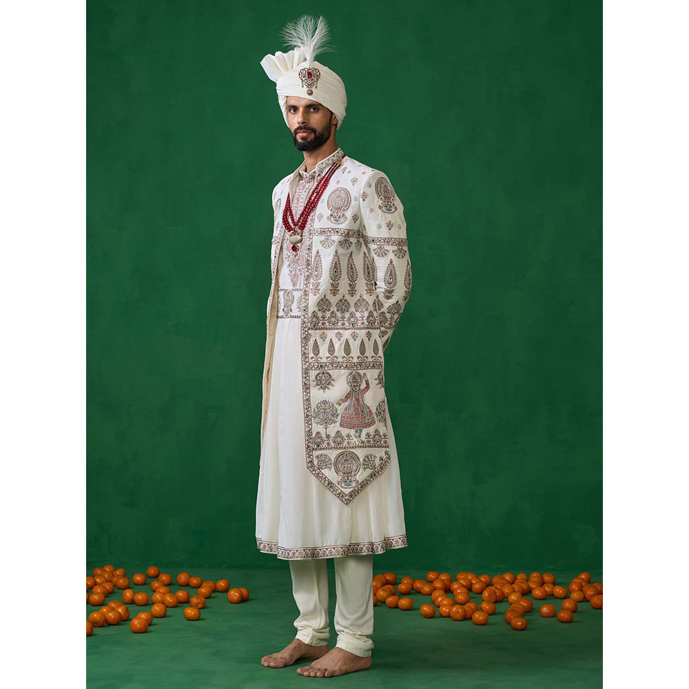 KALPRAAG Off White Georgette Sherwani Set