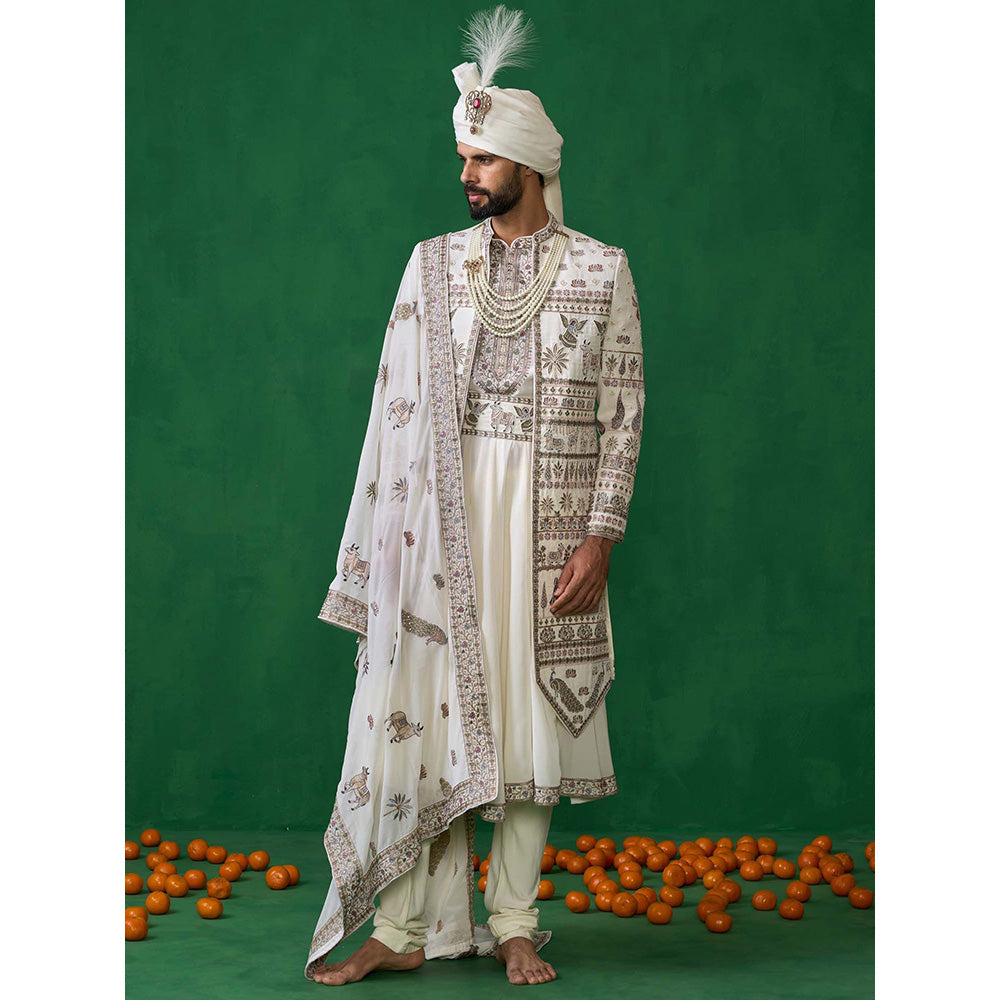 KALPRAAG Off White Georgette Sherwani Set