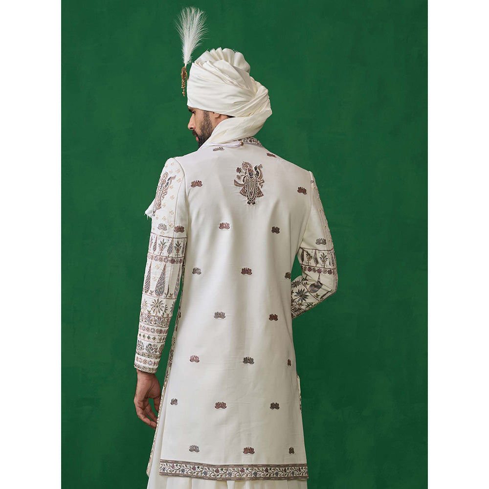 KALPRAAG Off White Georgette Sherwani Set