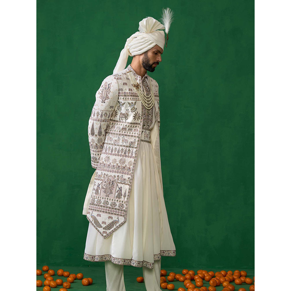 KALPRAAG Off White Georgette Sherwani Set